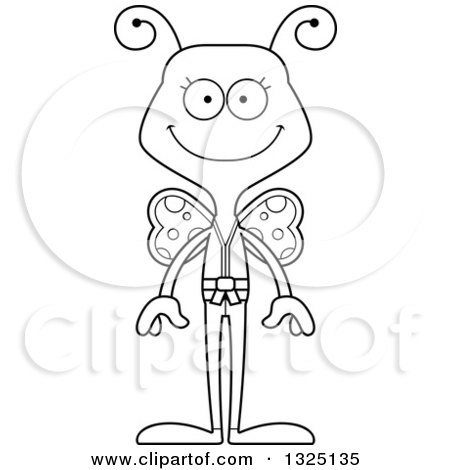 Lineart Clipart of a Cartoon Black and White Happy Karate Butterfly - Royalty Free Outline Vector Illustration by Cory Thoman