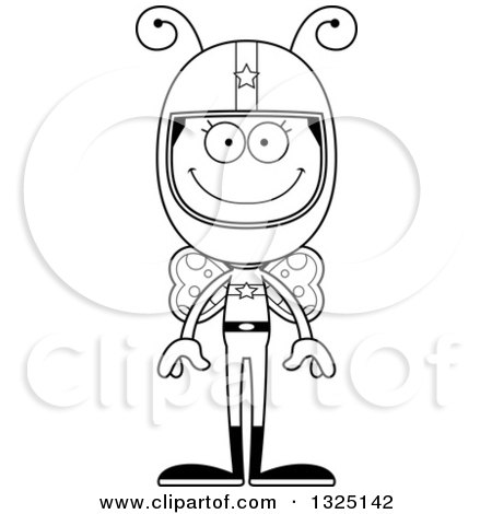 Lineart Clipart of a Cartoon Black and White Happy Butterfly Race Car Driver - Royalty Free Outline Vector Illustration by Cory Thoman