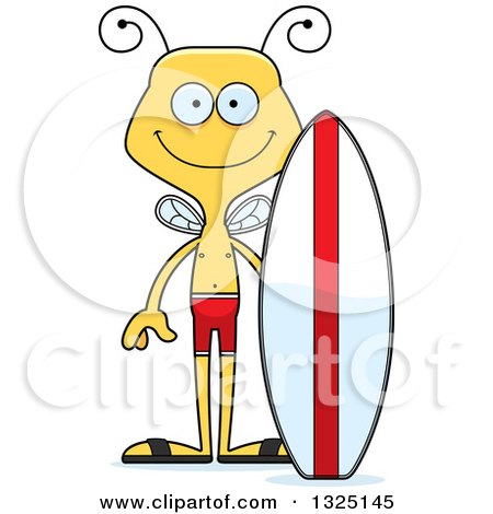 Clipart of a Cartoon Happy Bee Surfer - Royalty Free Vector Illustration by Cory Thoman