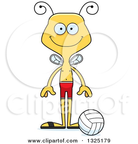 Clipart of a Cartoon Happy Bee Beach Volleyball Player - Royalty Free Vector Illustration by Cory Thoman
