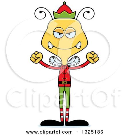 Clipart of a Cartoon Mad Bee Christmas Elf - Royalty Free Vector Illustration by Cory Thoman