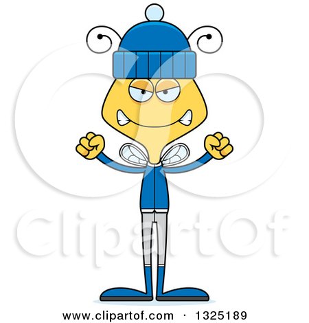 Clipart of a Cartoon Mad Bee in Winter Clothes - Royalty Free Vector Illustration by Cory Thoman