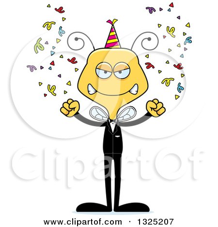 Clipart of a Cartoon Mad New Year Party Bee - Royalty Free Vector Illustration by Cory Thoman