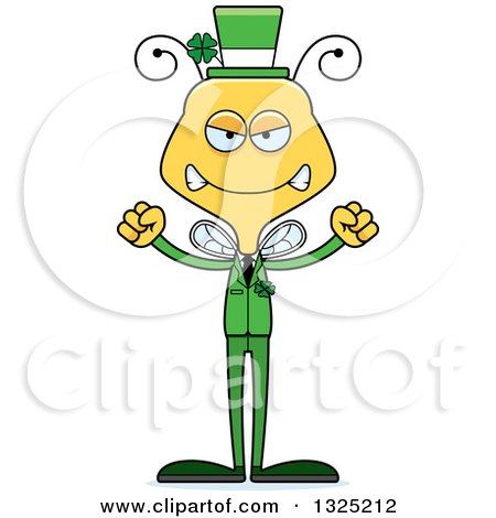 Clipart of a Cartoon Mad Irish St Patricks Day Bee - Royalty Free Vector Illustration by Cory Thoman