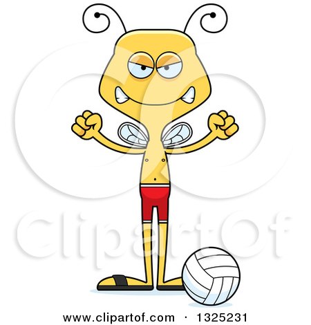 Clipart of a Cartoon Mad Bee Beach Volleyball Player - Royalty Free Vector Illustration by Cory Thoman