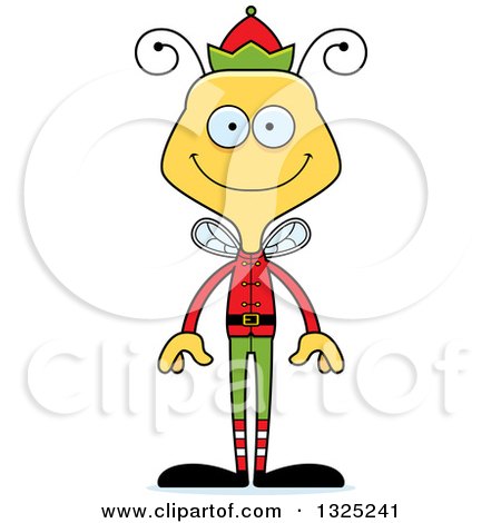 Clipart of a Cartoon Happy Bee Christmas Elf - Royalty Free Vector Illustration by Cory Thoman