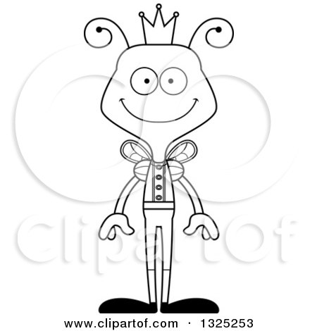 Lineart Clipart of a Cartoon Black and White Happy Bee Prince - Royalty Free Outline Vector Illustration by Cory Thoman