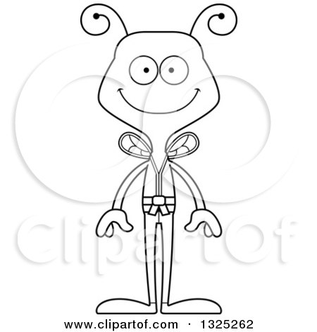 Lineart Clipart of a Cartoon Black and White Happy Karate Bee - Royalty Free Outline Vector Illustration by Cory Thoman
