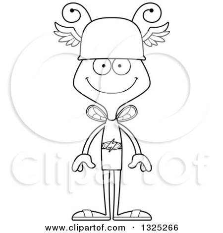 Lineart Clipart of a Cartoon Black and White Happy Bee Hermes - Royalty Free Outline Vector Illustration by Cory Thoman