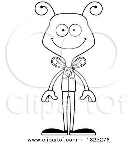 Lineart Clipart of a Cartoon Black and White Happy Business Bee - Royalty Free Outline Vector Illustration by Cory Thoman