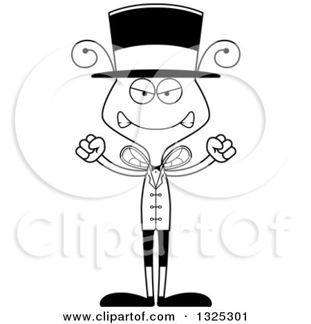 Lineart Clipart of a Cartoon Black and White Mad Bee Circus Ringmaster - Royalty Free Outline Vector Illustration by Cory Thoman