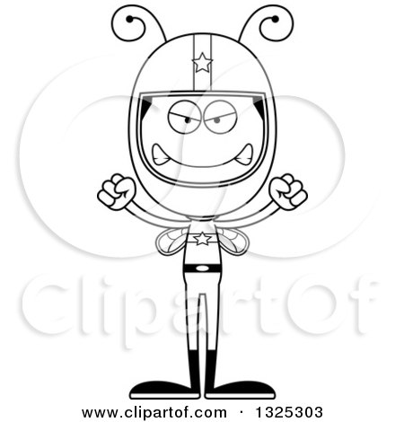 Lineart Clipart of a Cartoon Black and White Mad Bee Race Car Driver - Royalty Free Outline Vector Illustration by Cory Thoman