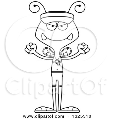 Lineart Clipart of a Cartoon Black and White Mad Bee Lifeguard - Royalty Free Outline Vector Illustration by Cory Thoman