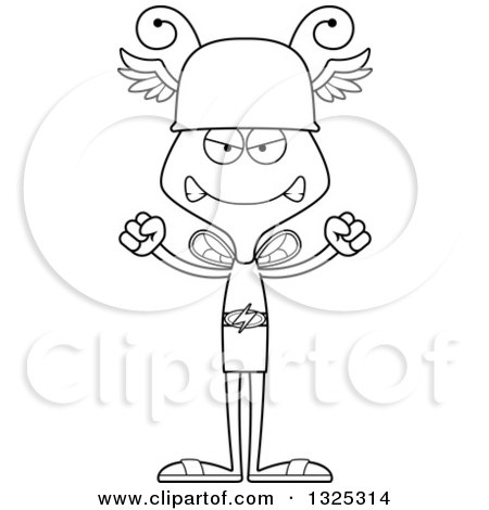 Lineart Clipart of a Cartoon Black and White Mad Bee Hermes - Royalty Free Outline Vector Illustration by Cory Thoman