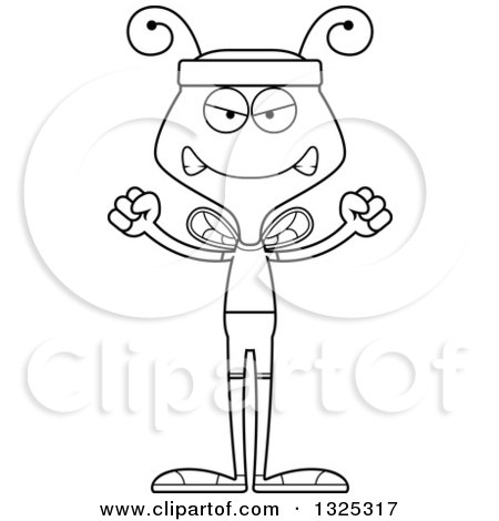Lineart Clipart of a Cartoon Black and White Mad Fitness Bee - Royalty Free Outline Vector Illustration by Cory Thoman