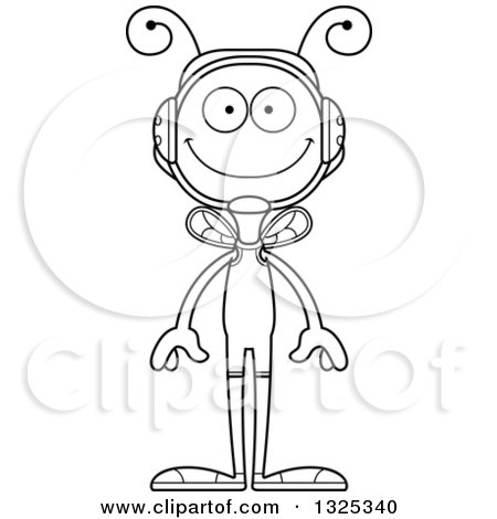 Lineart Clipart of a Cartoon Black and White Happy Bee Wrestler - Royalty Free Outline Vector Illustration by Cory Thoman