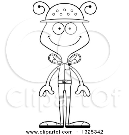 Lineart Clipart of a Cartoon Black and White Happy Bee Zookeeper - Royalty Free Outline Vector Illustration by Cory Thoman