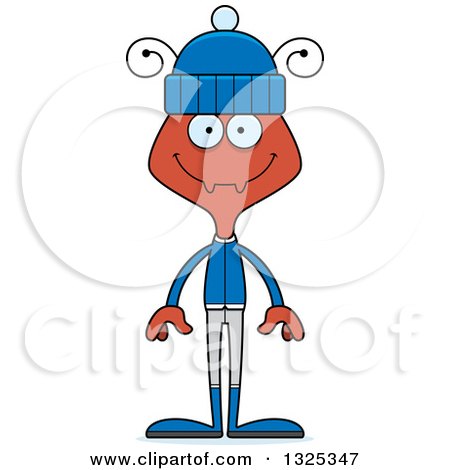 Clipart of a Cartoon Happy Ant in Winter Clothes - Royalty Free Vector Illustration by Cory Thoman