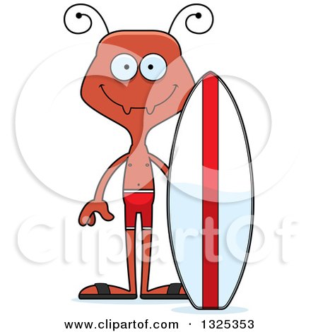 Clipart of a Cartoon Happy Ant Surfer - Royalty Free Vector Illustration by Cory Thoman