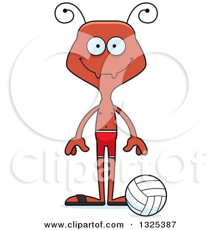 Clipart of a Cartoon Happy Ant Beach Volleyball Player - Royalty Free Vector Illustration by Cory Thoman