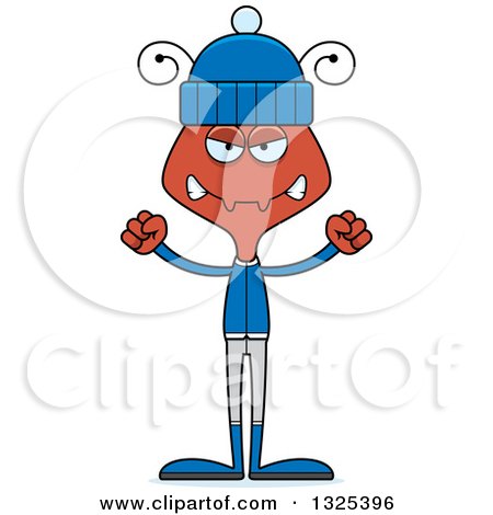Clipart of a Cartoon Mad Ant in Winter Clothes - Royalty Free Vector Illustration by Cory Thoman