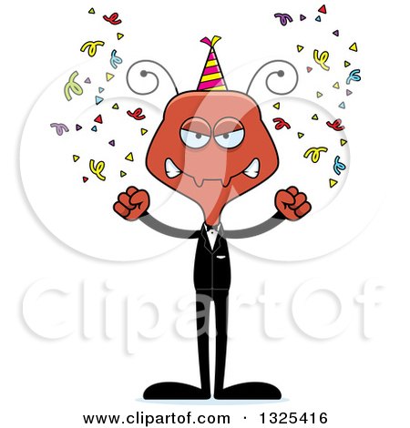 Clipart of a Cartoon Mad New Year Party Ant - Royalty Free Vector Illustration by Cory Thoman