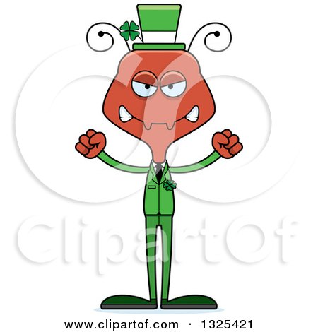Clipart of a Cartoon Mad Irish St Patricks Day Ant - Royalty Free Vector Illustration by Cory Thoman
