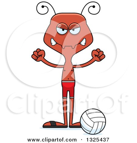 Clipart of a Cartoon Mad Ant Beach Volleyball Player - Royalty Free Vector Illustration by Cory Thoman