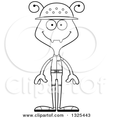Lineart Clipart of a Cartoon Black and White Happy Ant Zookeeper - Royalty Free Outline Vector Illustration by Cory Thoman