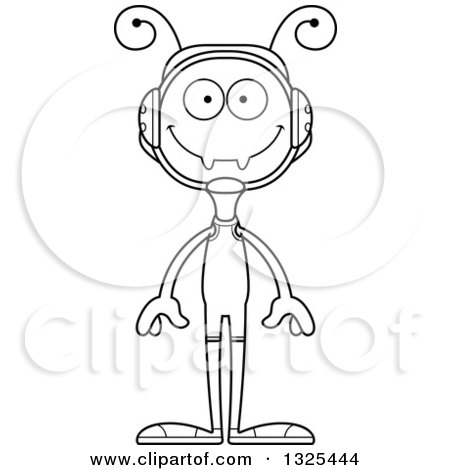 Lineart Clipart of a Cartoon Black and White Happy Ant Wrestler - Royalty Free Outline Vector Illustration by Cory Thoman