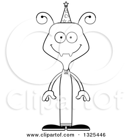 Lineart Clipart of a Cartoon Black and White Happy Ant Wizard - Royalty Free Outline Vector Illustration by Cory Thoman