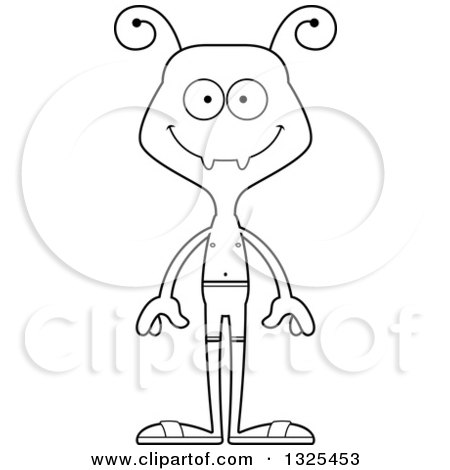 Lineart Clipart of a Cartoon Black and White Happy Ant Swimmer - Royalty Free Outline Vector Illustration by Cory Thoman