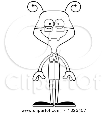 Lineart Clipart of a Cartoon Black and White Happy Ant Scientist - Royalty Free Outline Vector Illustration by Cory Thoman