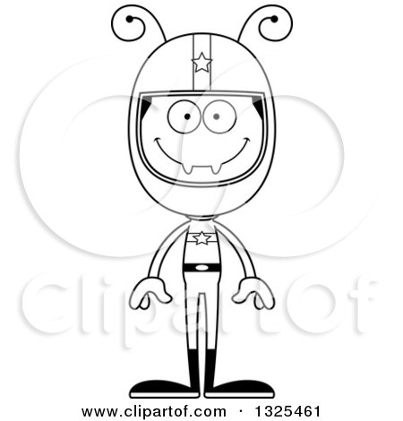 Lineart Clipart of a Cartoon Black and White Happy Ant Race Car Driver - Royalty Free Outline Vector Illustration by Cory Thoman