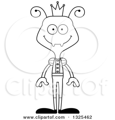 Lineart Clipart of a Cartoon Black and White Happy Ant Prince - Royalty Free Outline Vector Illustration by Cory Thoman