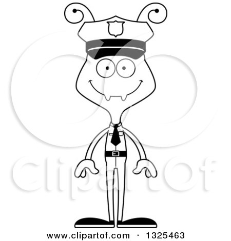 Lineart Clipart of a Cartoon Black and White Happy Ant Police Officer - Royalty Free Outline Vector Illustration by Cory Thoman