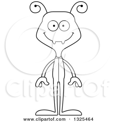 Lineart Clipart of a Cartoon Black and White Happy Ant Wearing Pajamas - Royalty Free Outline Vector Illustration by Cory Thoman