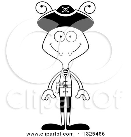 Lineart Clipart of a Cartoon Black and White Happy Ant Pirate - Royalty Free Outline Vector Illustration by Cory Thoman