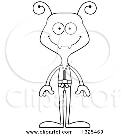 Lineart Clipart of a Cartoon Black and White Happy Karate Ant - Royalty Free Outline Vector Illustration by Cory Thoman