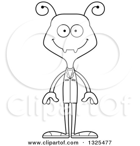 Lineart Clipart of a Cartoon Black and White Happy Ant Doctor - Royalty Free Outline Vector Illustration by Cory Thoman