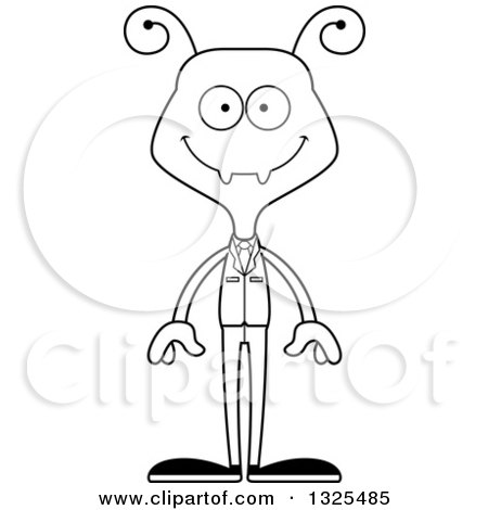 Lineart Clipart of a Cartoon Black and White Happy Business Ant - Royalty Free Outline Vector Illustration by Cory Thoman