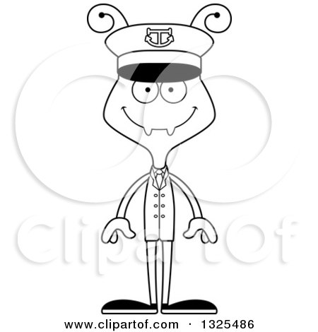 Lineart Clipart of a Cartoon Black and White Happy Ant Boat Captain - Royalty Free Outline Vector Illustration by Cory Thoman