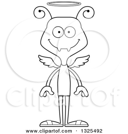 Lineart Clipart of a Cartoon Black and White Happy Ant Angel - Royalty Free Outline Vector Illustration by Cory Thoman