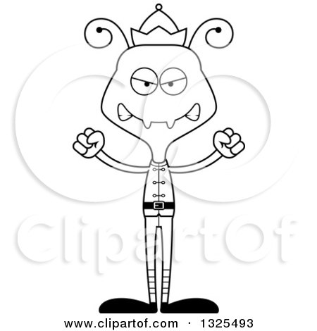 Lineart Clipart of a Cartoon Black and White Mad Ant Christmas Elf - Royalty Free Outline Vector Illustration by Cory Thoman