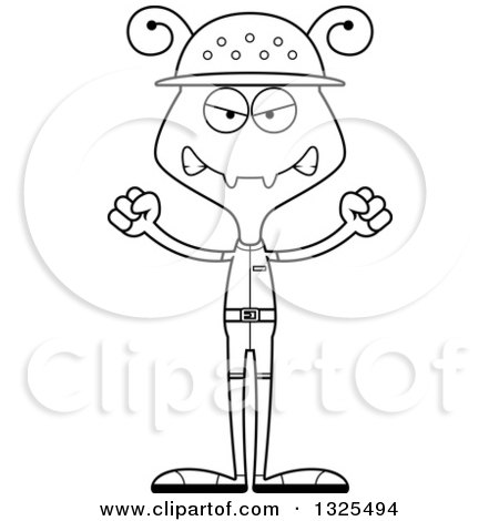 Lineart Clipart of a Cartoon Black and White Mad Ant Zookeeper - Royalty Free Outline Vector Illustration by Cory Thoman