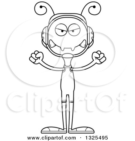 Lineart Clipart of a Cartoon Black and White Mad Ant Wrestler - Royalty Free Outline Vector Illustration by Cory Thoman