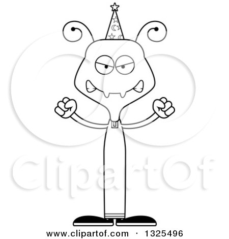 Lineart Clipart of a Cartoon Black and White Mad Ant Wizard - Royalty Free Outline Vector Illustration by Cory Thoman