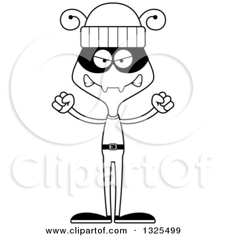 Lineart Clipart of a Cartoon Black and White Mad Ant Robber - Royalty Free Outline Vector Illustration by Cory Thoman