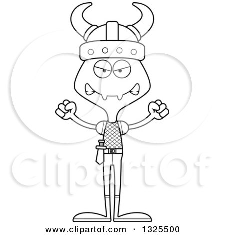 Lineart Clipart of a Cartoon Black and White Mad Ant Viking - Royalty Free Outline Vector Illustration by Cory Thoman