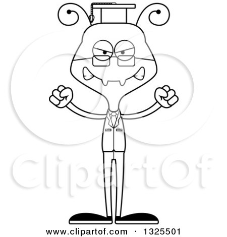 Lineart Clipart of a Cartoon Black and White Mad Ant Professor - Royalty Free Outline Vector Illustration by Cory Thoman